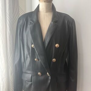 Black Double-Breasted Women's Pleather Jacket 16